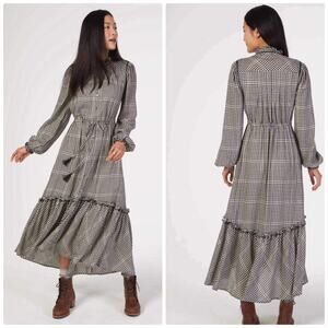 Faherty‎ Sandia Ruffle Gingham Balloon Sleeve Midi Dress Size Medium NEW